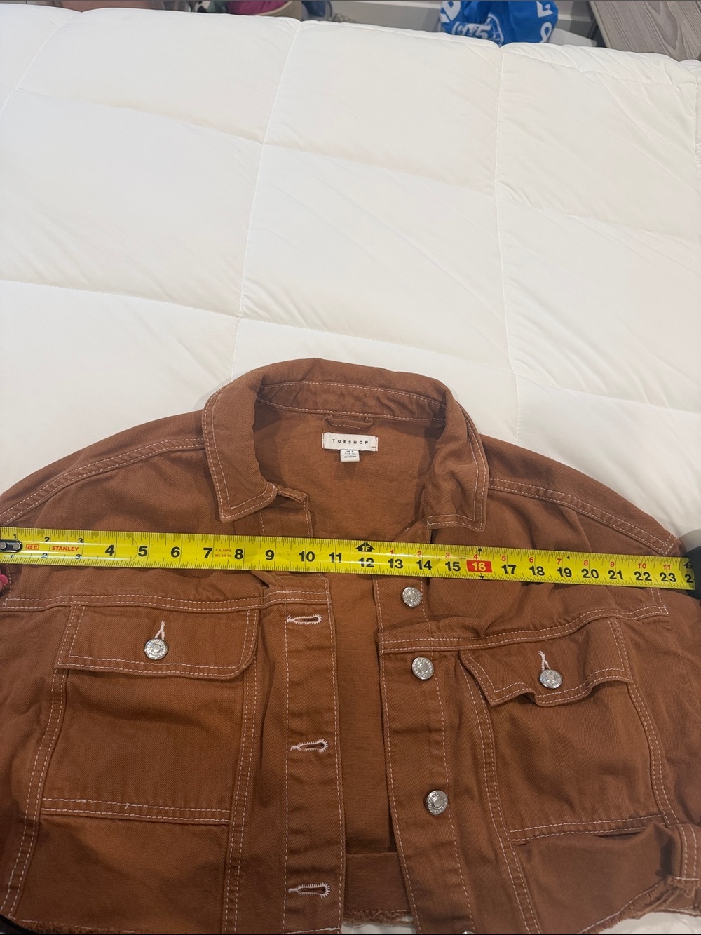 Topshop Cropped Brown Denim Jacket - Picture 8 of 8
